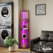 RGB LED Floor Lamp with Remote Control and Shelves for Living Room or Bedroom Rustic Brown