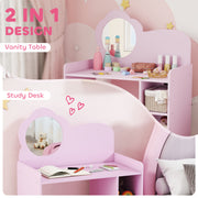Kids Vanity Dressing Table with Mirror and Storage Shelves Includes Stool Ages 3 to 8 Purple
