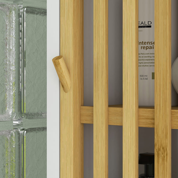 Tall Bathroom Storage Unit Bamboo Blend with Retro Cut Out Design