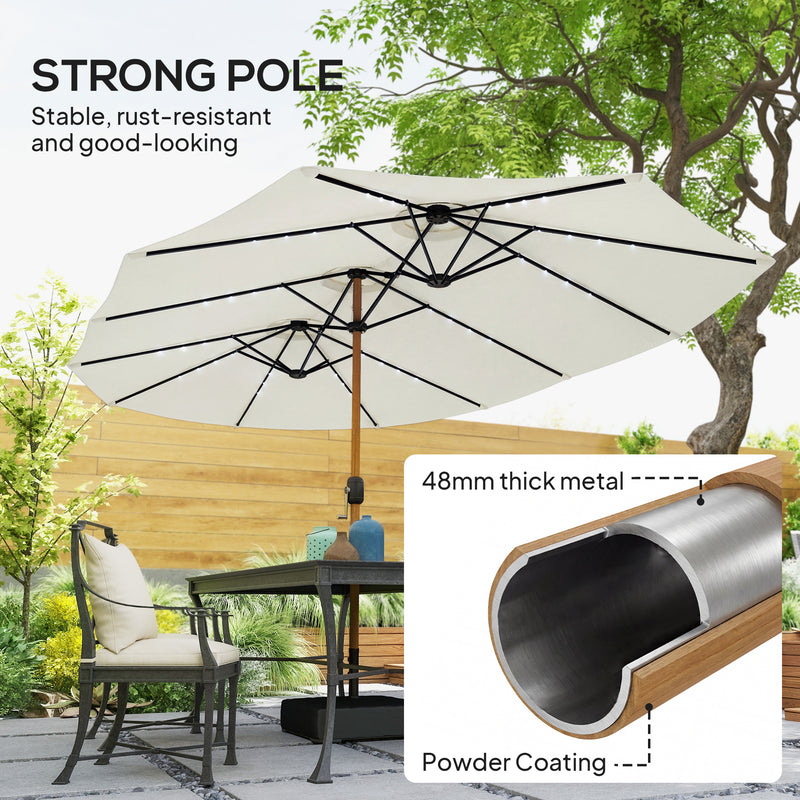 Double Garden Parasol with Lights Extra-Large Double Canopy for Garden Gatherings, Cream White
