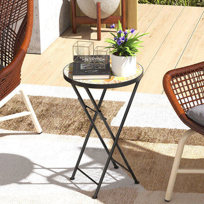 Folding Mosaic Garden Table for Drinks and Plants Space Saving Outdoor Use Yellow Orange Outsunny