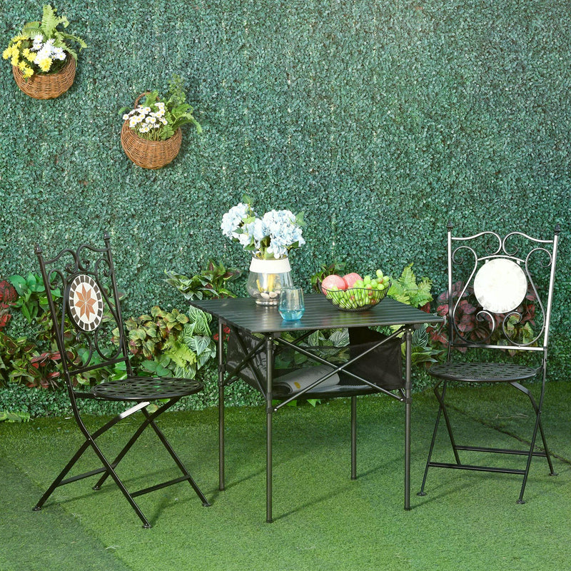 Folding Garden Table with Mesh Storage Basket for Outdoor Dining and Picnics Black