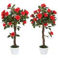 Set of 2 Artificial White Rose Plants in Pots 90cm Indoor Outdoor Decor by Outsunny