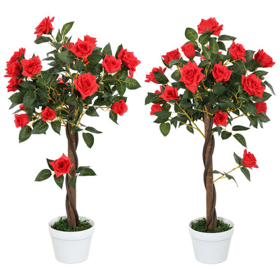 Set of 2 Artificial White Rose Plants in Pots 90cm Indoor Outdoor Decor by Outsunny