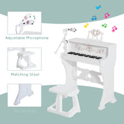 White 37 Key Kids Electronic Piano Set With Stool Microphone And Music Stand AOSOM