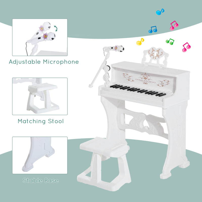 White 37 Key Kids Electronic Piano Set With Stool Microphone And Music Stand AOSOM