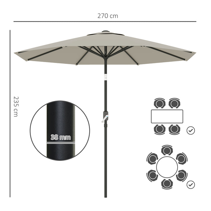 Light Grey 2.7M Garden Parasol Umbrella With Tilt and Crank by Outsunny