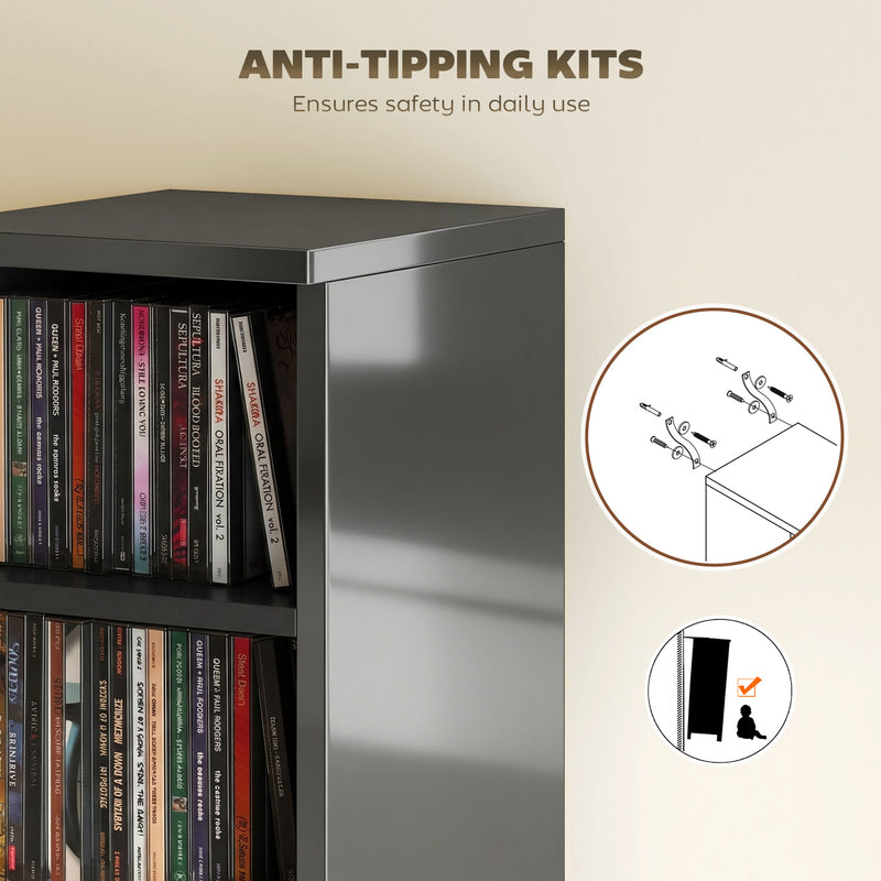 CD and Media Storage Shelves Set of 2 with Adjustable Compartments High Gloss Black AOSOM