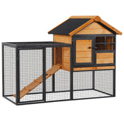 Elevated Wooden Rabbit Hutch with Metal Frame and Slide Out Tray for Outdoor Use, Grey