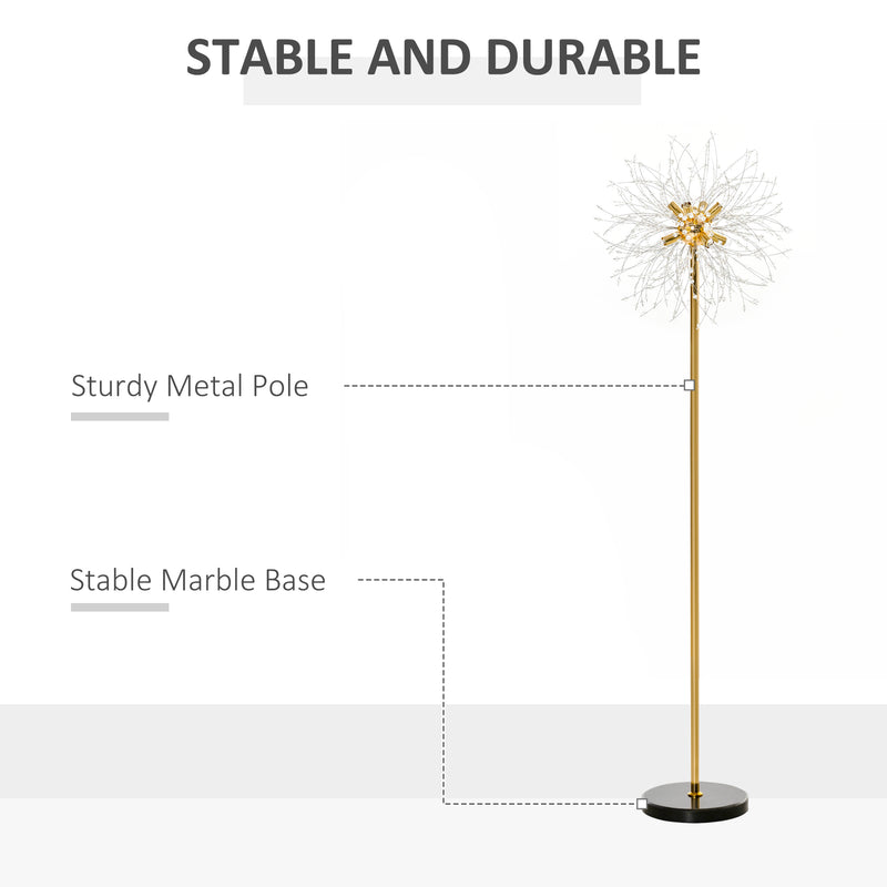 160cm Tall Floor Lamp with Crystallite Dandelion Design and Foot Switch, Silver