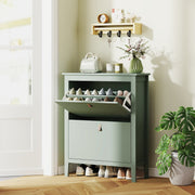 Green Modern Shoe Cabinet with Two Drawers for Hallway Storage