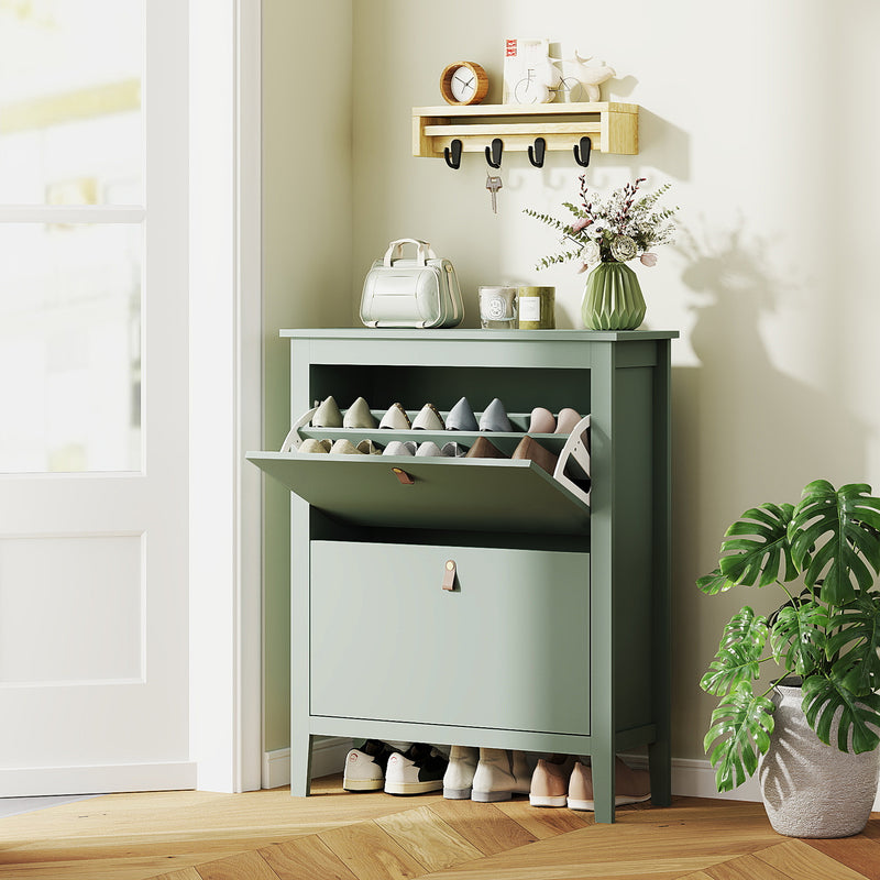Green Modern Shoe Cabinet with Two Drawers for Hallway Storage