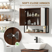 Bathroom Mirror Cabinet With Soft Close Doors And Adjustable Shelf For Storage, Natural Wood