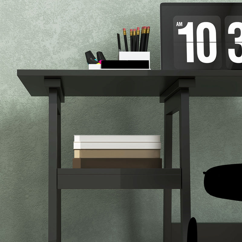 Black Compact Computer Desk with Storage Shelves and Bookshelf for Home Office