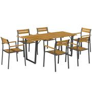 Brown 7 Piece Wooden Outdoor Dining Set with Table and Stackable Chairs
