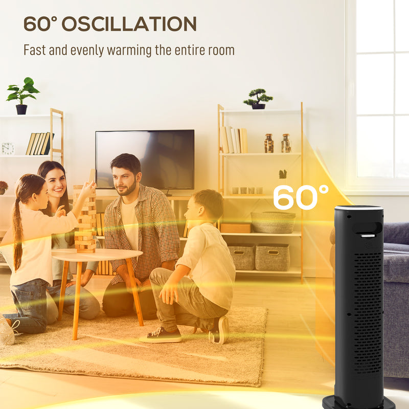 2000W Ceramic Electric Heater with Adjustable Heat Settings and Timer Function Black