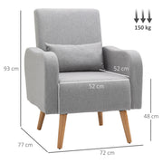 Linen Touch Upholstered Accent Armchair with Cushion for Living Room Comfort Grey
