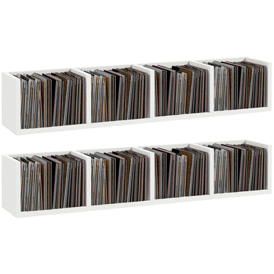 Wall Mounted Media Storage Rack Set Holds 84 CDs or 56 DVDs 4 Cube Shelves White
