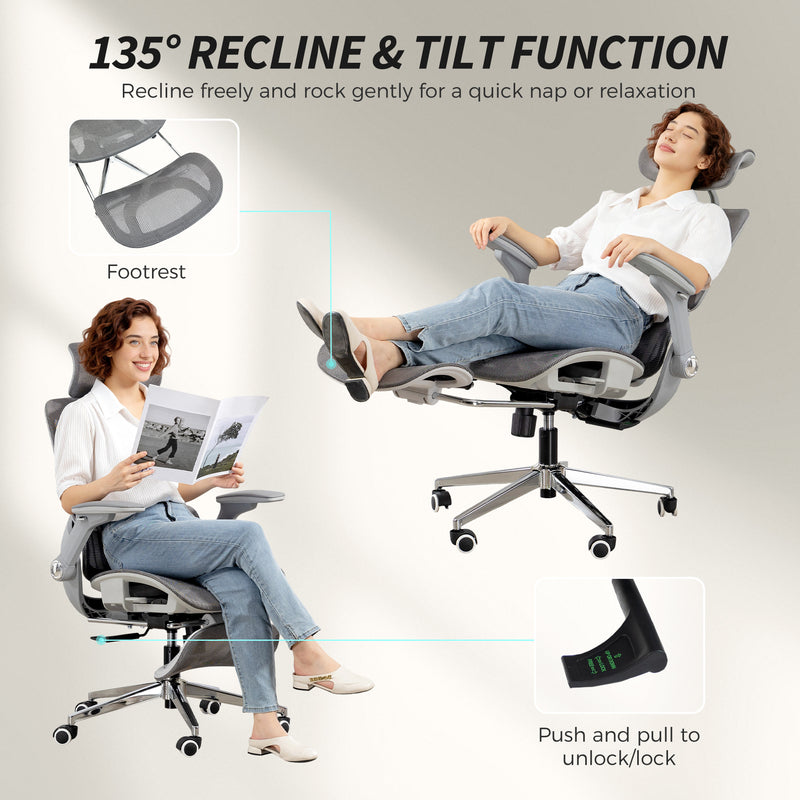 Ergonomic High Back Mesh Office Chair With Lumbar Support For Home Workspaces Grey AOSOM