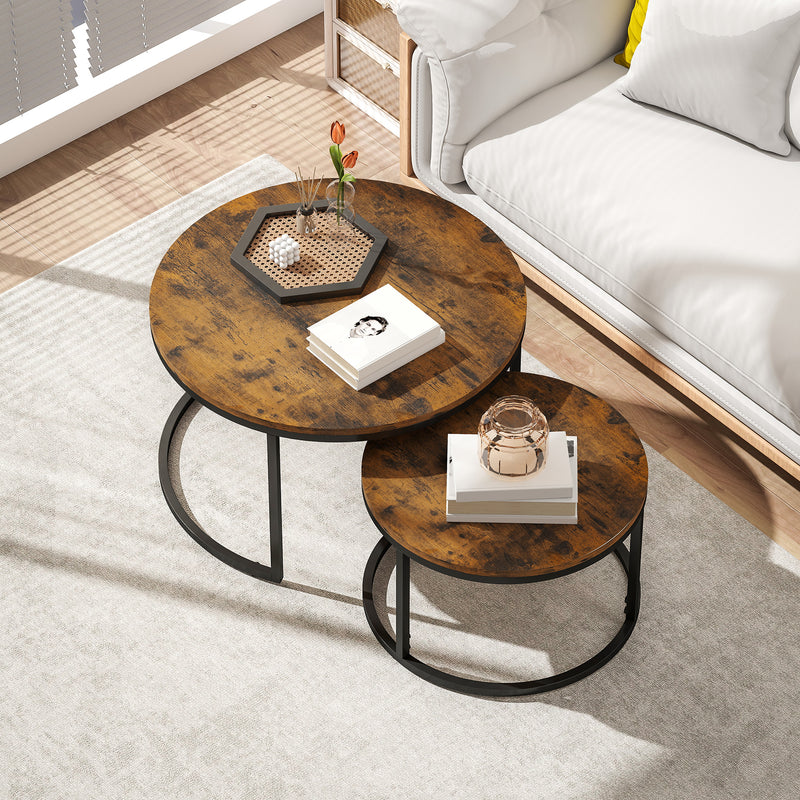 Set of Two Nesting Side Tables With Wood Effect For Living Room Or Bedroom, Rustic Brown