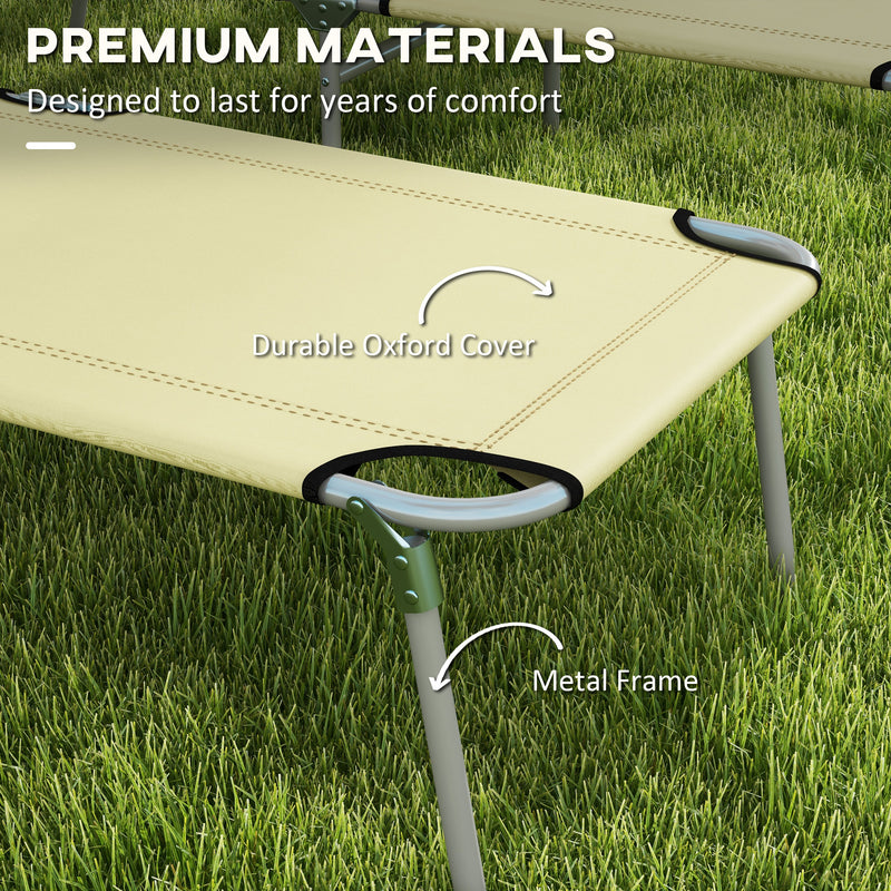 Set of 2 Beige Foldable Sun Loungers with Adjustable Backrest and Canopy for Garden or Beach Outsunny