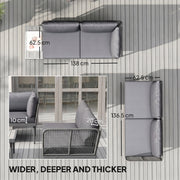 3 Piece Garden Furniture Set with Wide Cushioned Seats and Coffee Table Grey Outsunny