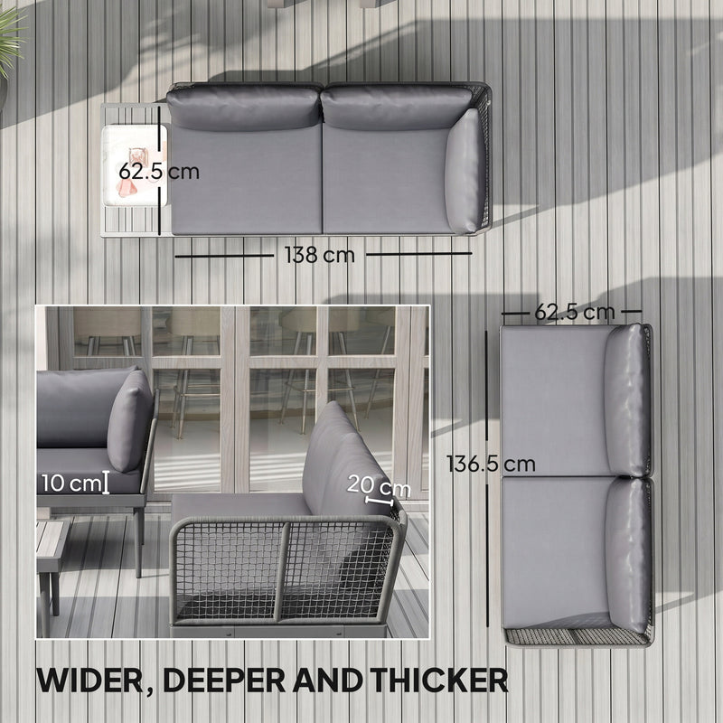 3 Piece Garden Furniture Set with Wide Cushioned Seats and Coffee Table Grey Outsunny