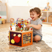 8 in 1 Wooden Activity Cube with Bead Maze and Shape Sorter for Toddlers 18 Months+ Natural AOSOM
