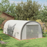 Large Polytunnel Greenhouse With Mesh Door Ventilation and Plant Labels, White