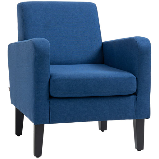 Linen Look Armchair With Wide Cushioned Seat For Living Room Or Bedroom, Blue