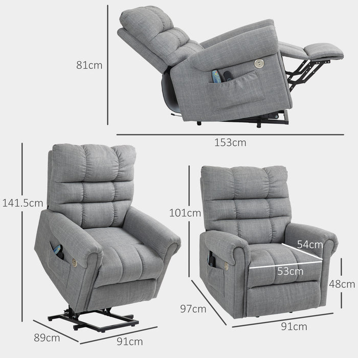 Grey Electric Rise and Recline Massage Armchair with Padded Seat by HOMCOM