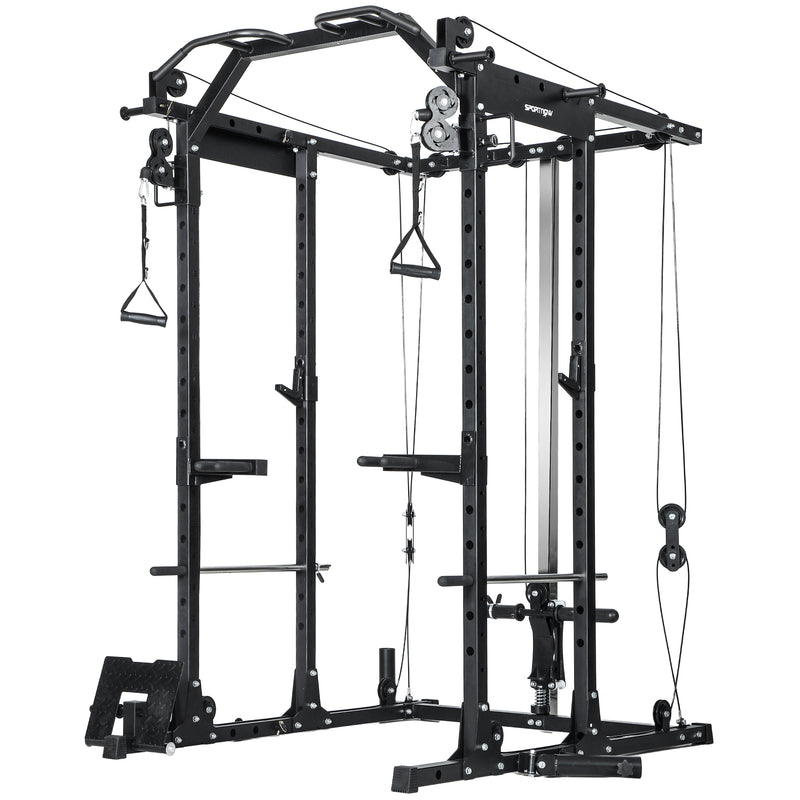 Cable Crossover Machine with Lat Pull Down for Full Body Strength Training Grey AOSOM