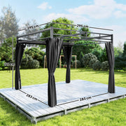 3 x 3 m Metal Garden Pergola with Retractable Canopy and Curtains UPF30 Sun Shade Dark Grey AOSOM