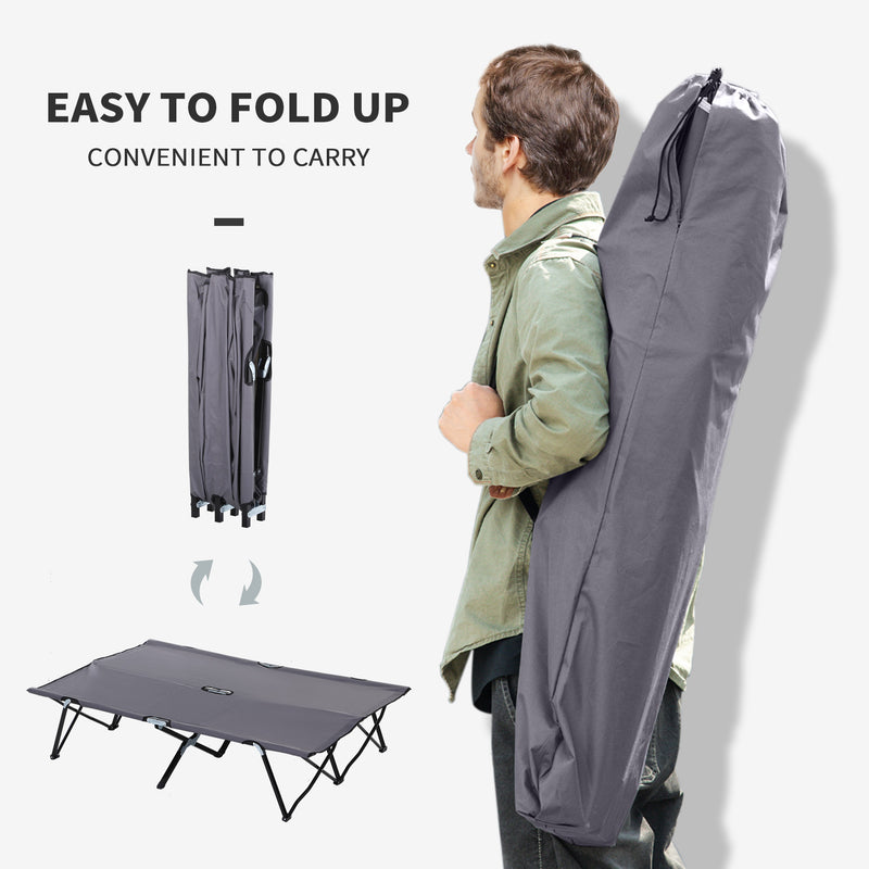 Double Folding Camping Bed for Two Adults Raised Off Ground Grey