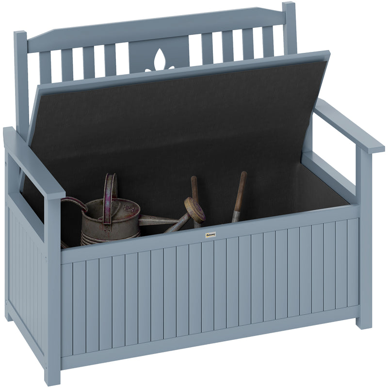 Grey Wooden Two Seater Garden Storage Bench with Lid by Outsunny