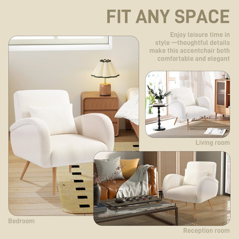 Accent Chair with Soft Teddy Fleece and Removable Lumbar Support for Living Room Cream White