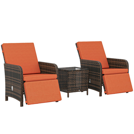 3 Piece Rattan Bistro Set With Cushions and Storage For Balcony or Patio Orange