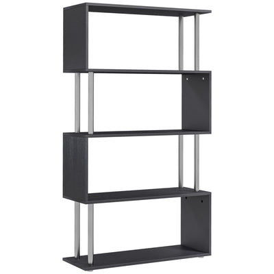Black 5 Tier S Shape Bookcase Modern Freestanding Shelf For Home Office Or Living Room