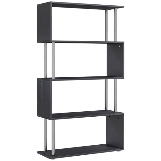 Black 5 Tier S Shape Bookcase Modern Freestanding Shelf For Home Office Or Living Room