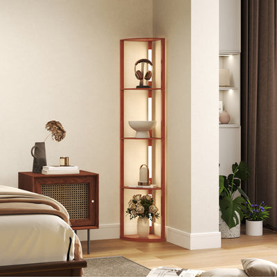 Brown Corner Floor Lamp with Dimmable Warm White LED Light for Living Room or Bedroom by HOMCOM