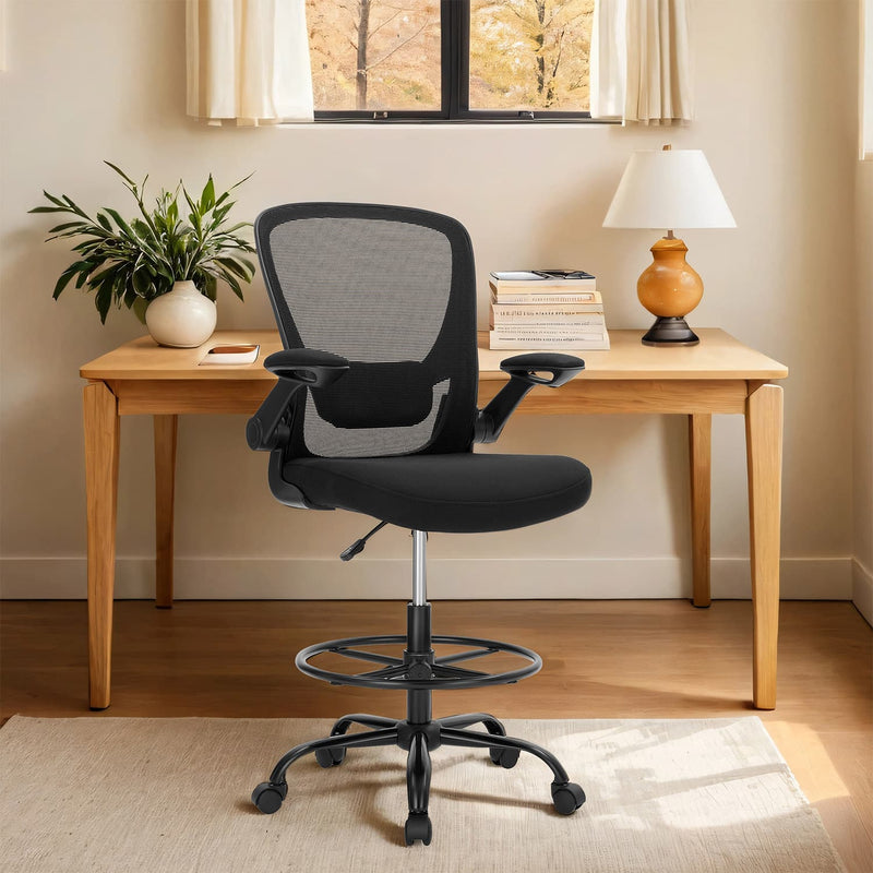 Ergonomic Mesh Drafting Chair with Flip Up Armrests for Standing Desk Comfort by Songmics