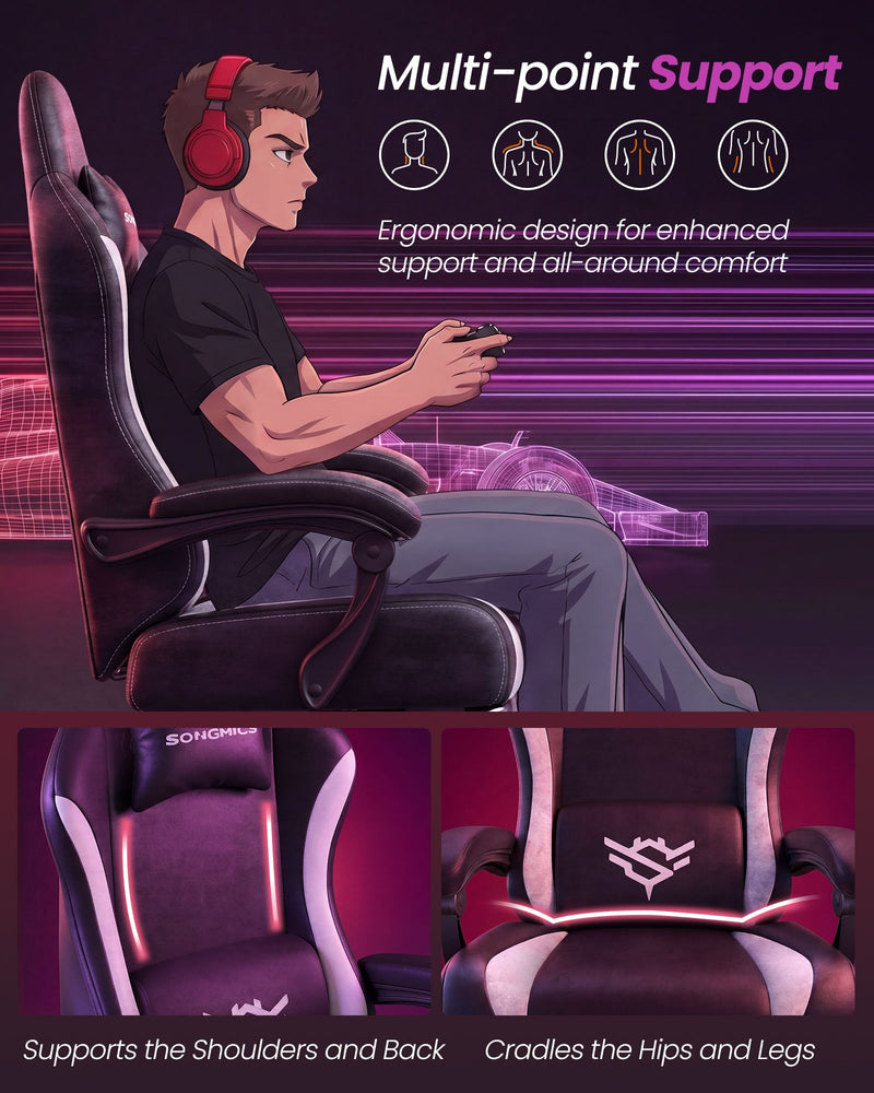 Ink Black gaming chair suede fabric close-up