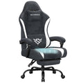 Dark Carbon Grey and Cloud White suede gaming chair with footrest, studio shot