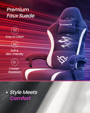 Dark Carbon Grey gaming chair suede fabric close-up showing easy-clean texture