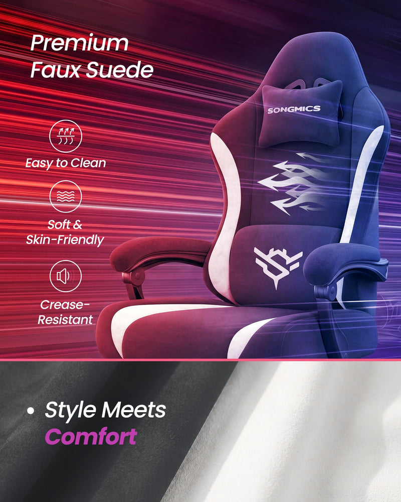 Dark Carbon Grey gaming chair suede fabric close-up showing easy-clean texture