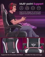 Diagram showing multi-point ergonomic support at the shoulders, back, hips and legs