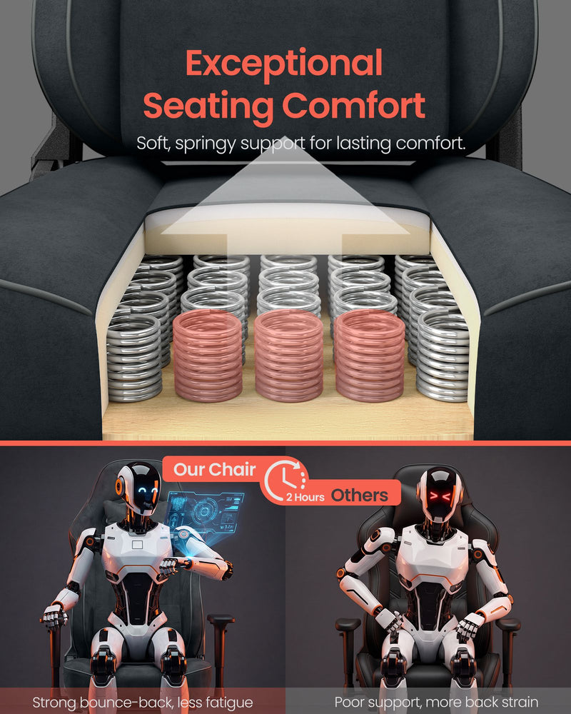 Close-up of the breathable suede-like fabric on the Charcoal Gray gaming chair