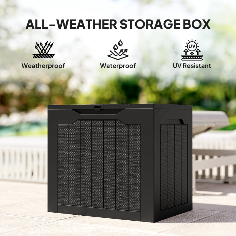 93L Waterproof Garden Storage Box With Handles For Outdoor Use Plastic Container Black AOSOM