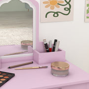 Kids Vanity Table Set with Mirror Stool and Storage for Ages 3 to 6 Years, Pink