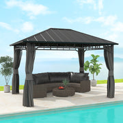 3 x 4m Hardtop Gazebo with Galvanised Steel Roof and Curtains for Patio and Garden by Outsunny